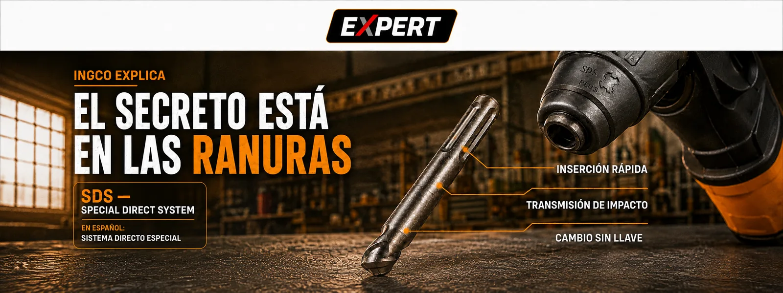 PD Tools Expert. INGCO explica el sistema SDS: inserción rápida, transmisión de impacto y cambio sin llave