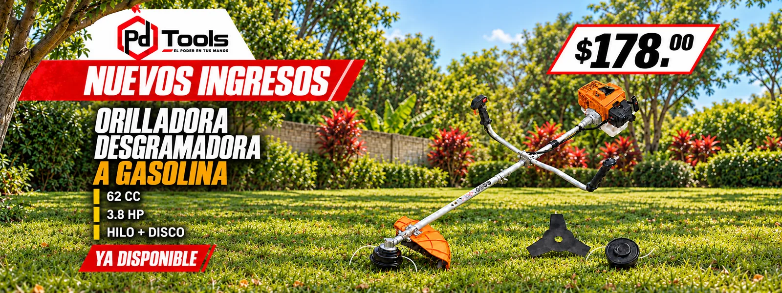 Nuevos ingresos: orilladora desgramadora a gasolina, hilo y disco, $178.00